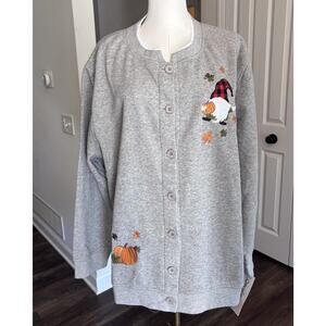 90s Grandma Sweatshirt Womens 3X Embroidered Fall Gnome Pumpkin Cardigan Sweater